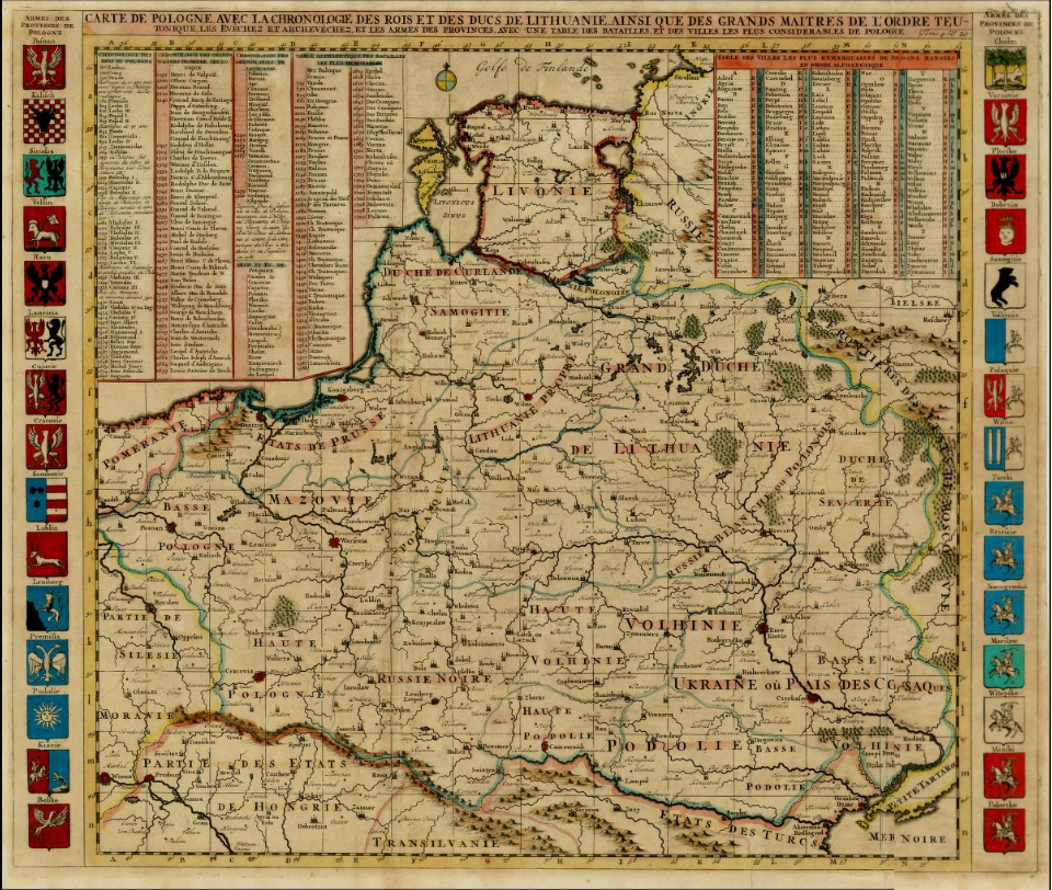 Фото до публікації в Фотоколекції з назвою Henri Chatelain. Carte De Pologne Avec La Chronologie Des Rois Et Des Ducs De Lithuanie. 1712